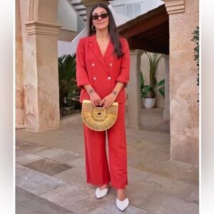 Free People Rust Burnt Orange Linen Suit Set